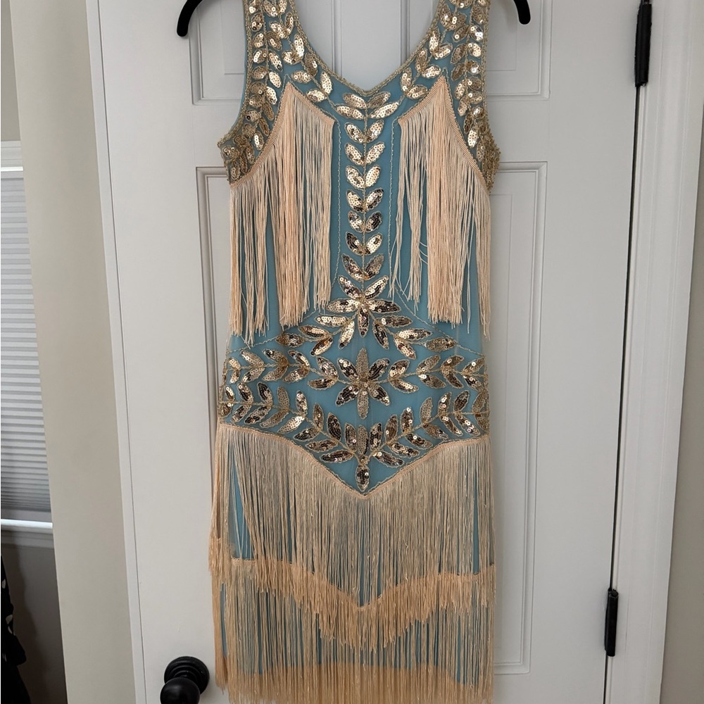 Flapper Fringe Embellished Dress with Gold Accents - Picture 4 of 8